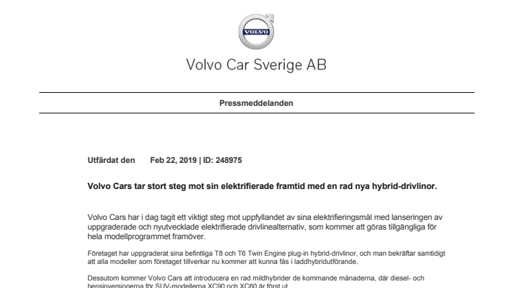 Volvo Cars tar stort steg mot sin elektrifierade framtid med en rad nya hybrid-drivlinor.