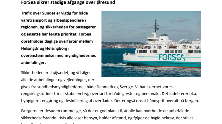 ForSea sikrer stadige afgange over Øresund