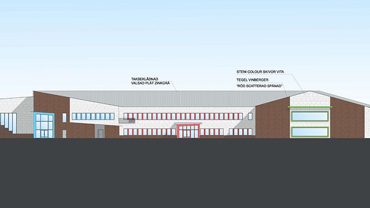 Förslag fasadskiss, Källdalsskolan. Illustration: Nylin & Myhrberg AB