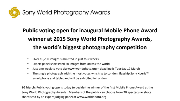 Suomalaiset Pohjoismaiden innokkaimpia osallistujia Sony World Photography Awards -valokuvakilpailun mobiililaitekategoriaan