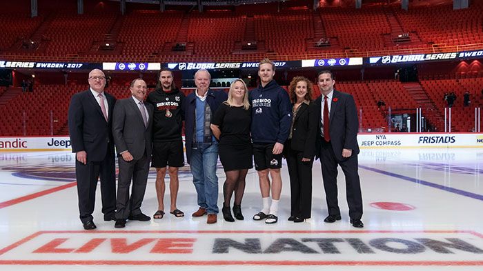 Bill Daly, Gary Bettman, Erik Karlsson, Thomas Johansson, Anna Sjölund, Gabriel Landeskog, Lynn White, David Proper