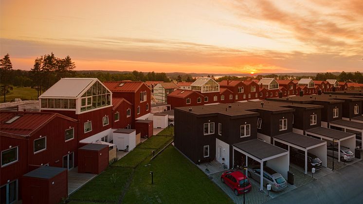 Solnedgång över Skogskvarteren sommaren 2016