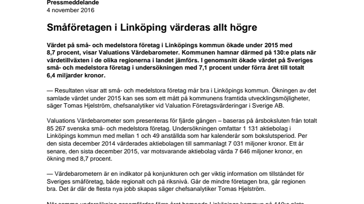Värdebarometern 2015 Linköpings kommun