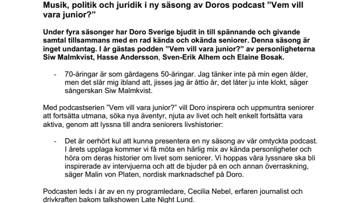 Musik, politik och juridik i ny säsong av Doros podcast ”Vem vill vara junior?”