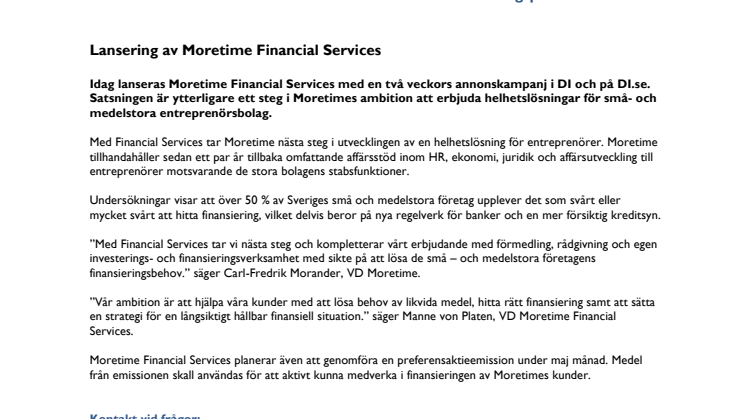 Lansering av Moretime Financial Services
