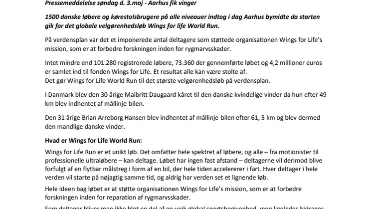 Pressemeddelelse søndag d. 3.maj - Aarhus fik vinger