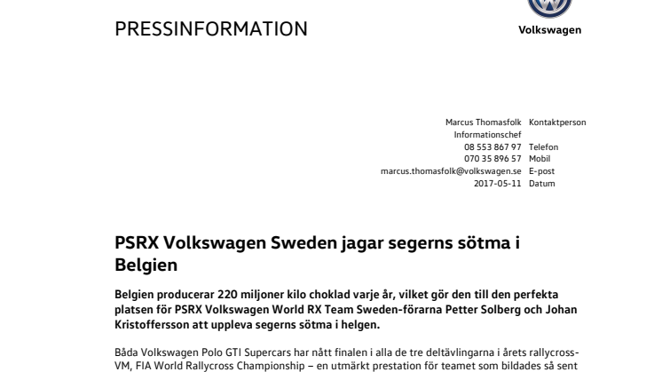 PSRX Volkswagen Sweden jagar segerns sötma i Belgien
