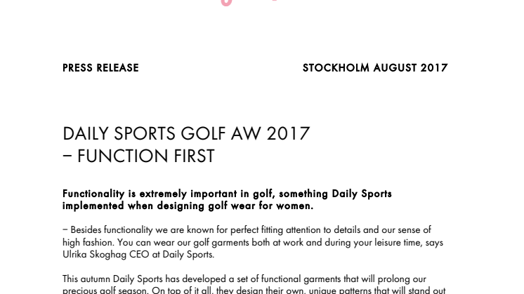 DAILY SPORTS GOLF AW 2017  – FUNCTION FIRST