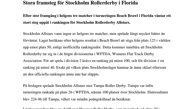 Stora framsteg för Stockholm Rollerderby i Florida