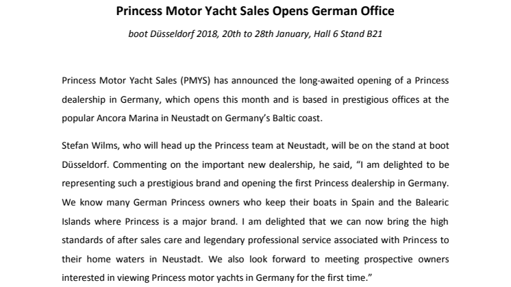 Princess Motor Yacht Sales - boot Düsseldorf: Princess Motor Yacht Sales Opens German Office