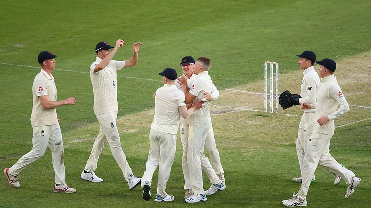 Brydon Carse celebrates a wicket for England Lions against Australia A (Getty Sport)