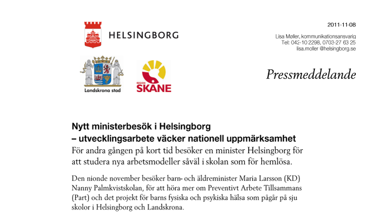 Nytt ministerbesök i Helsingborg – utvecklingsarbete väcker nationell uppmärksamhet