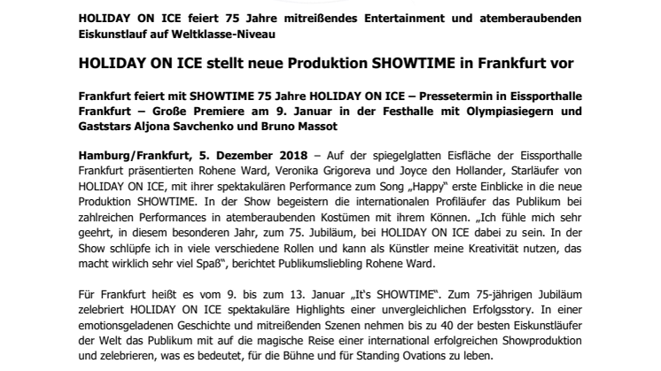 HOLIDAY ON ICE stellt neue Produktion SHOWTIME in Frankfurt vor