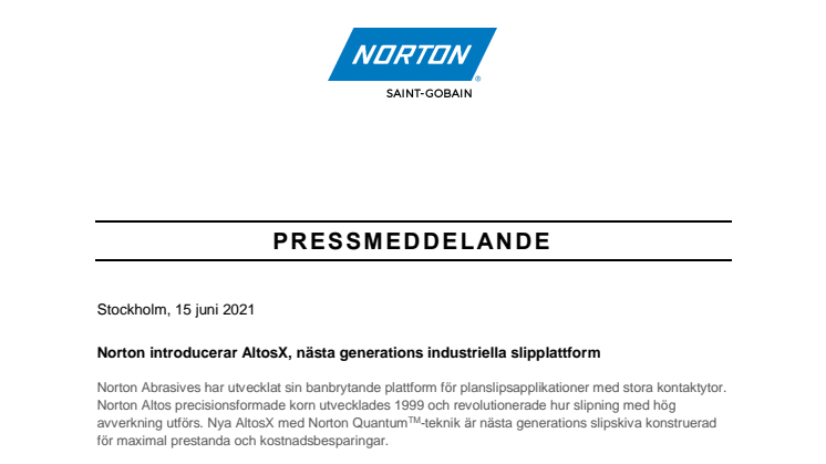 Norton introducerar AltosX, nästa generations industriella slipplattform