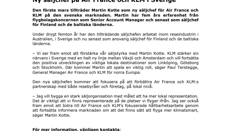 Ny säljchef på Air France och KLM i Sverige