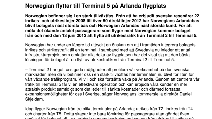 Norwegian flyttar till Terminal 5 på Arlanda flygplats