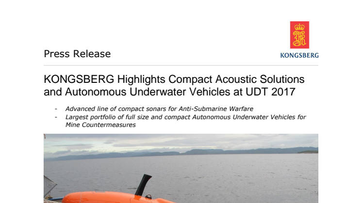 Kongsberg Maritime: KONGSBERG Highlights Compact Acoustic Solutions and Autonomous Underwater Vehicles at UDT 2017