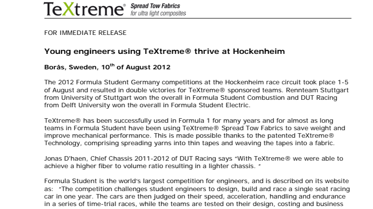 Young engineers using TeXtreme® thrive at Hockenheim