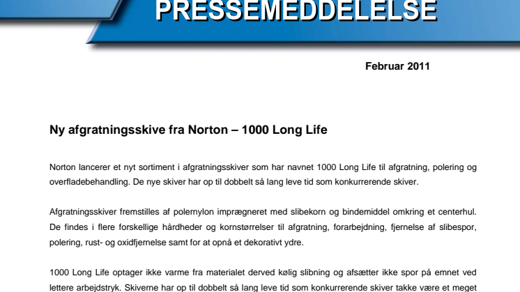 Ny afgratningsskive fra Norton – 1000 Long Life
