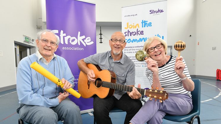 Pictured are Burton Allen (stroke survivor, Ian, McMaster (Singing for Stroke project trainer), Ruth Adair (stroke survivor)