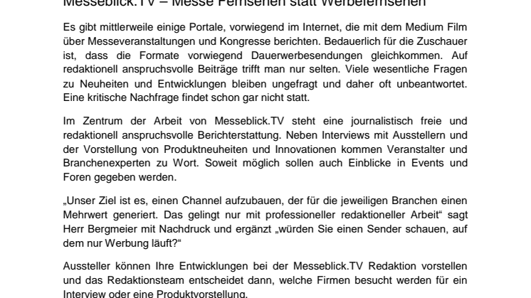 TV-Berichterstattung von Messen auf Messeblick.TV