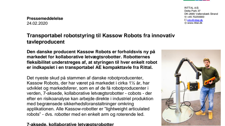 Transportabel robotstyring til Kassow Robots fra innovativ tavleproducent
