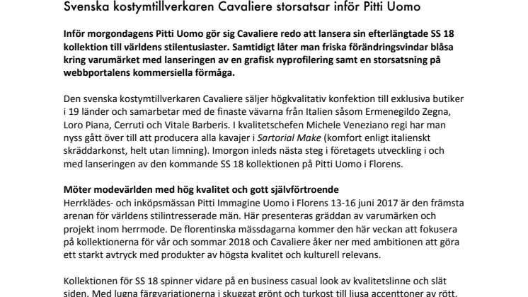 Svenska kostymtillverkaren Cavaliere storsatsar inför Pitti Uomo