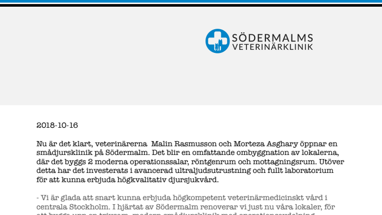 Snart öppnar Södermalms Veterinärklinik: "toppmodern och fullutrustad i hjärtat av Södermalm"