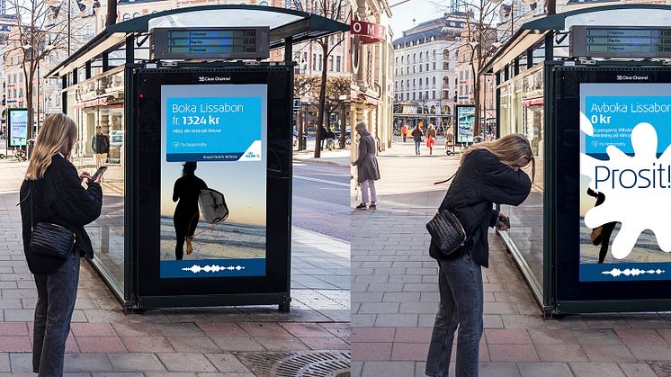 KLM använder sig av AI och en interaktiv skärm för att prata om de generösa boknings och ombokningsreglerna.