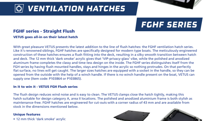 VETUS FGHF series ventilation hatches - Information Sheet