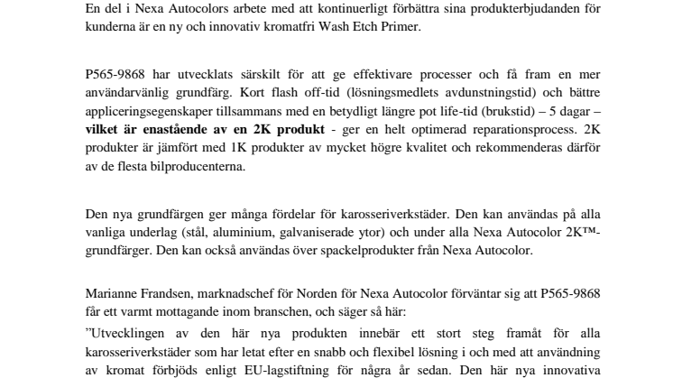 Nexa Autocolor – Lanserar P565-9868, den nya kromatfria Wash Etch primer