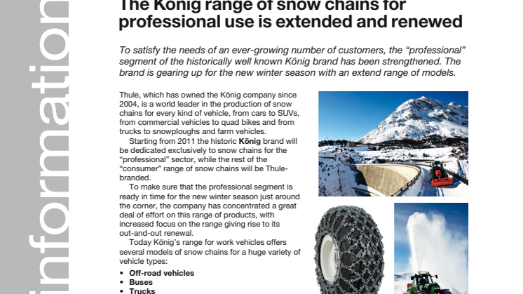 König fokuserar på snökedjor för yrkesfordon