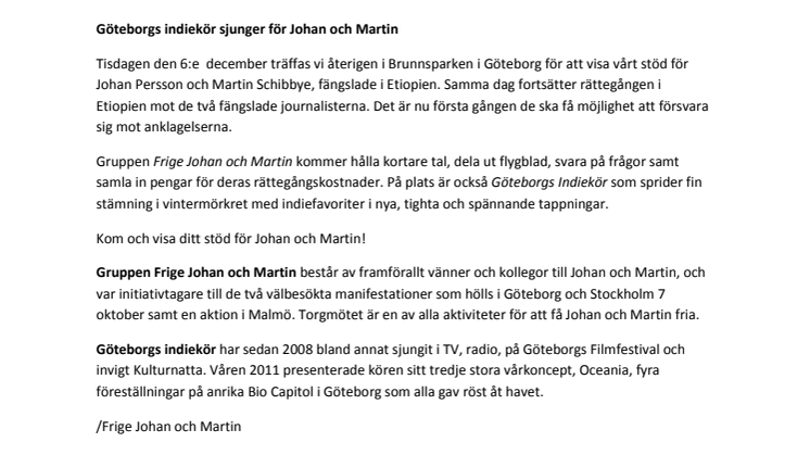 Torgmöte i Göteborg – Indiekören sjunger för Johan och Martin! 