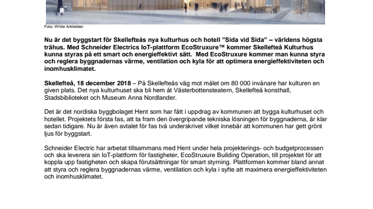 Schneider Electric tar Skellefteå Kulturhus – världens högsta trähus – till nya höjder med IoT-plattformen Ecostruxure™