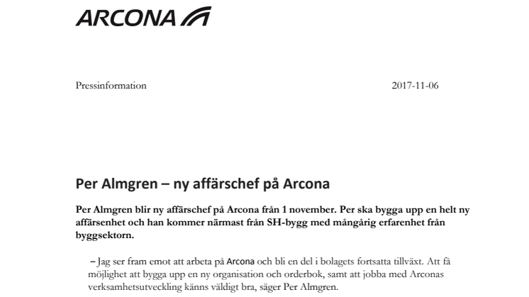 Per Almgren – ny affärschef på Arcona 