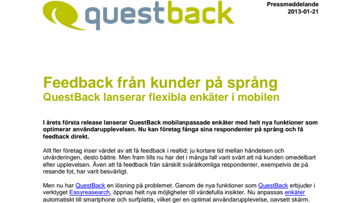 Feedback från kunder på språng: QuestBack lanserar flexibla enkäter i mobilen