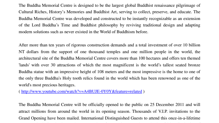 Pressinbjudan till Buddha Memorial Center