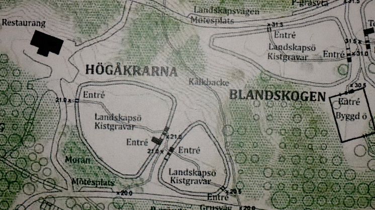 Alla plana ytor på Granholmstippen utnyttjas av den planerade begravningsplatsen i Järva. "Kälkbacken" går inte att använda (detalj från kyrkogårdsförvaltningens gestaltningsprogram).