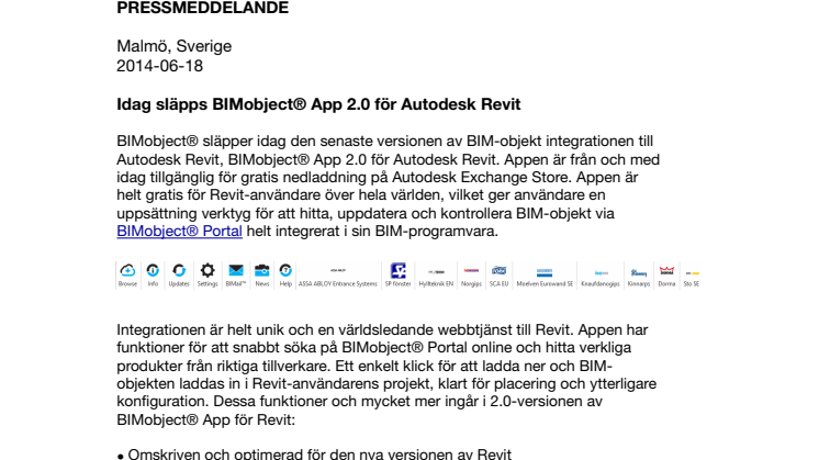 Idag släpps BIMobject® App 2.0 för Autodesk Revit