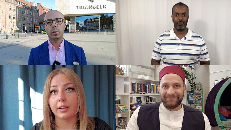 Mohammed Al Balout, Mubarik Abdirahman, Adela och Tajeddin Farfour delar sin kunskaper om beredskap för kris med andra Malmöbor under Beredskapsveckan