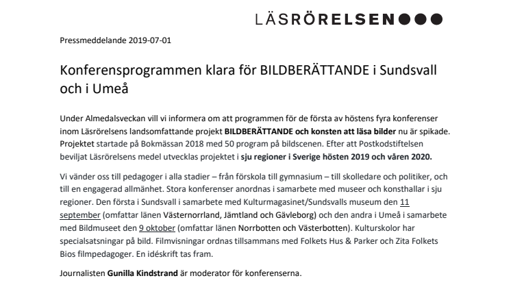 Konferensprogrammen klara för BILDBERÄTTANDE i Sundsvall och i Umeå 