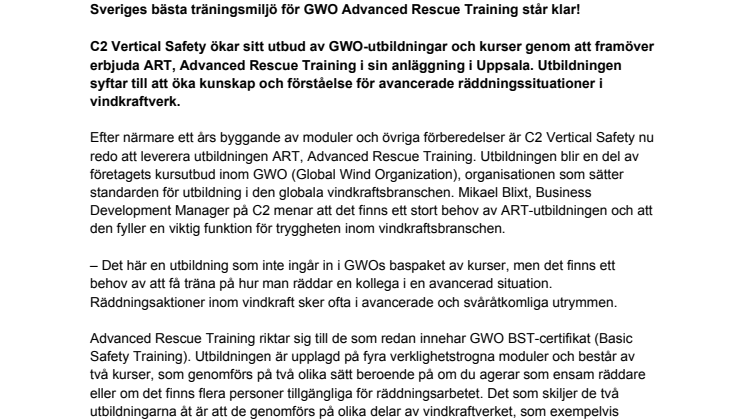 Sveriges bästa träningsmiljö för GWO Advanced Rescue Training står klar!