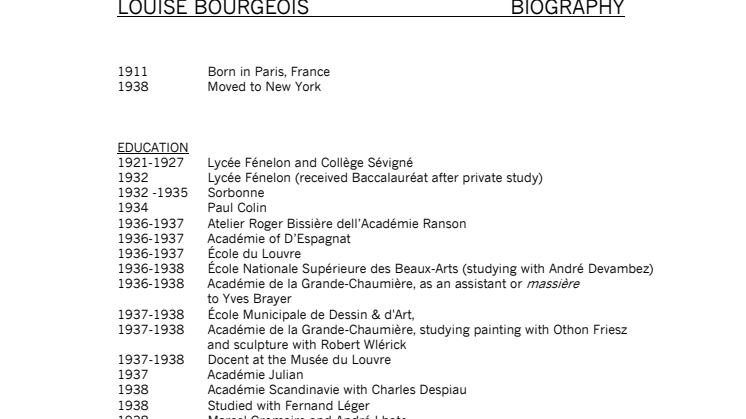 Louise Bourgeois CV