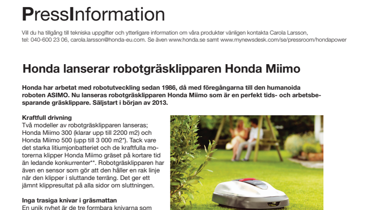 Honda lanserar robotgräsklipparen Honda Miimo