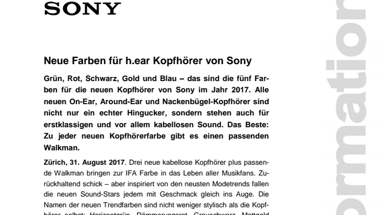 Neue Farben für h.ear Kopfhörer von Sony