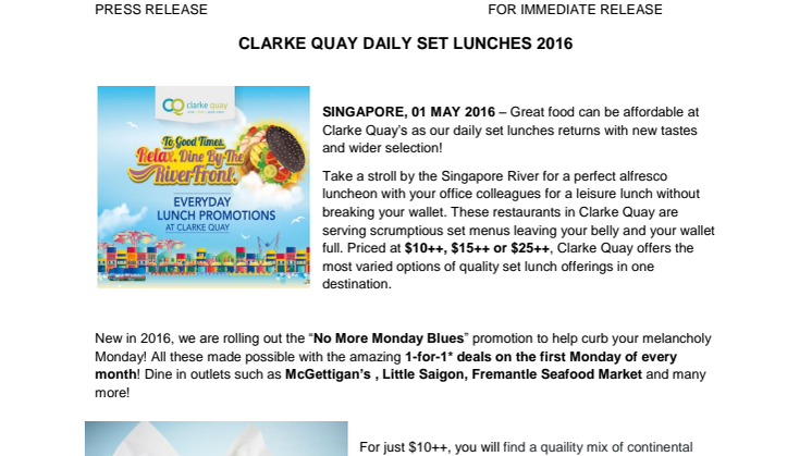 CLARKE QUAY DAILY SET LUNCHES 2016 
