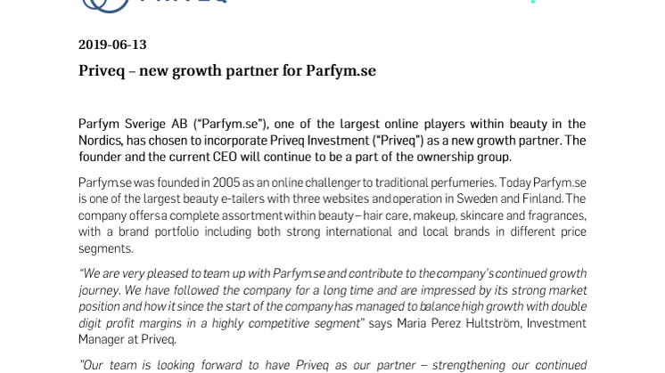Priveq - new growth partner for Parfym.se