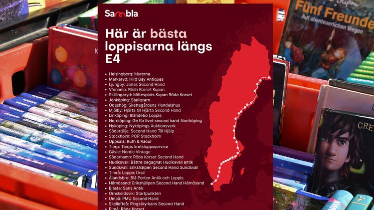 Sambla har sammanställt var de bästa loppisarna finns längs våra stora motorvägar – och resten av Sverige.