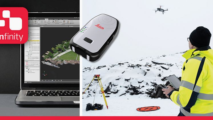 Leica Infinity är en användarvänlig mjukvara utformad för att hantera, bearbeta, analysera och kvalitetskontrollera mätdata från så väl totalstationer, GNSS och drönare. Leica Geosystems smarta antenn Leica Zeno FLX100 samlar in spatiala data.