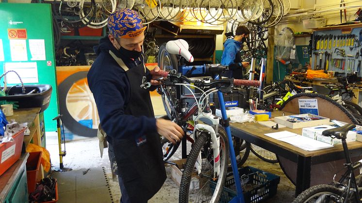 Frame for the future: Southwark-based cycling instructor Stewart Vanns inspects bikes donated by Southern Railway